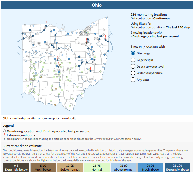 Ohio stream flow map